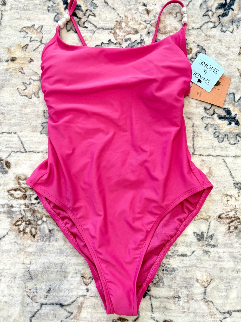 Shade & Shore Bright Pink Girls' One-Piece Swimsuit with Bead-Strap Detail